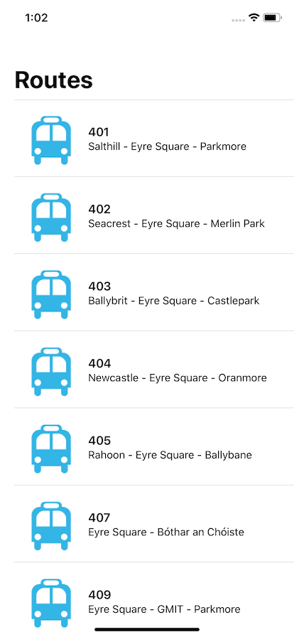 iOS Routes Screen